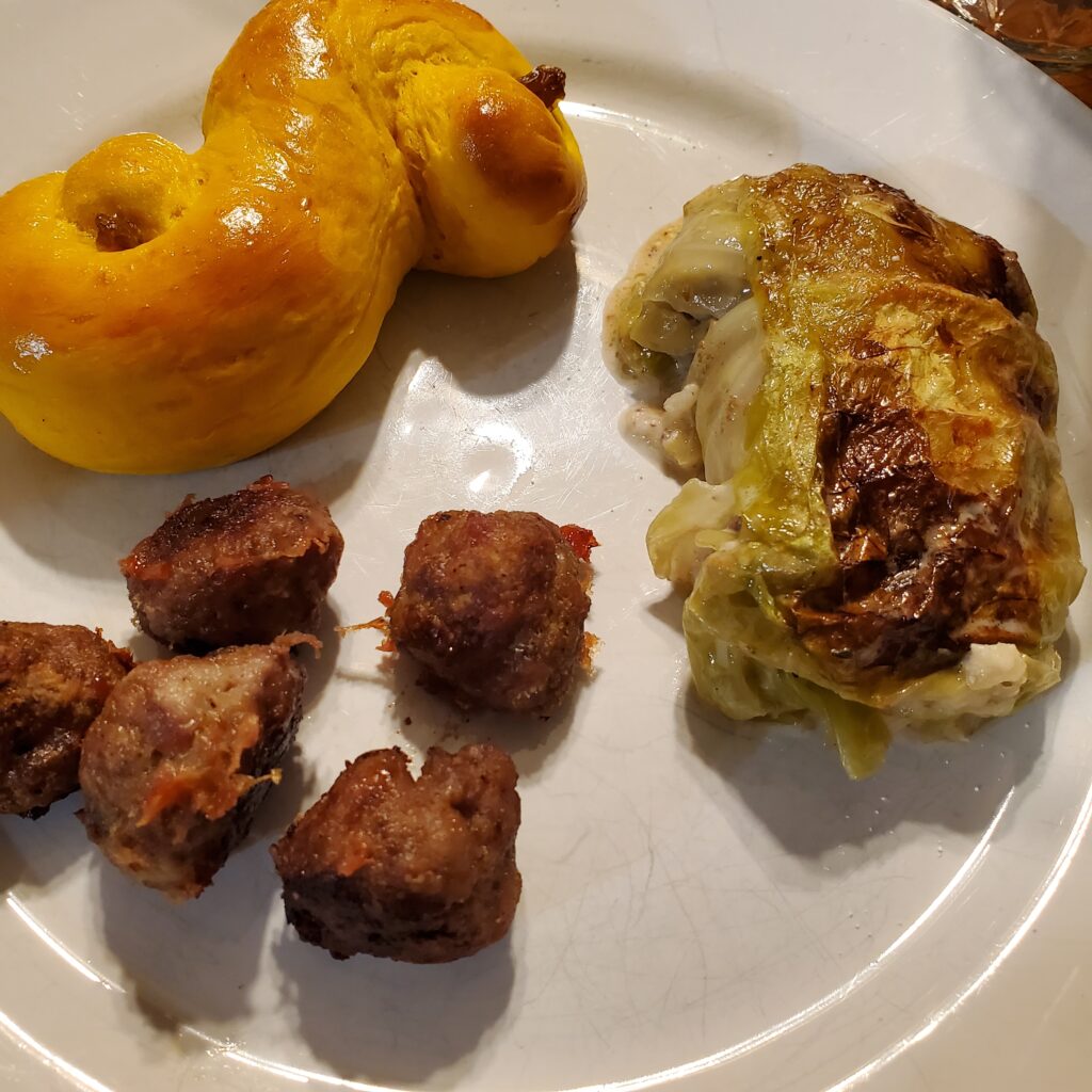 A hands-on family history meal of Swedish meatballs, stuffed cabbage, and sweet St Lucia buns.